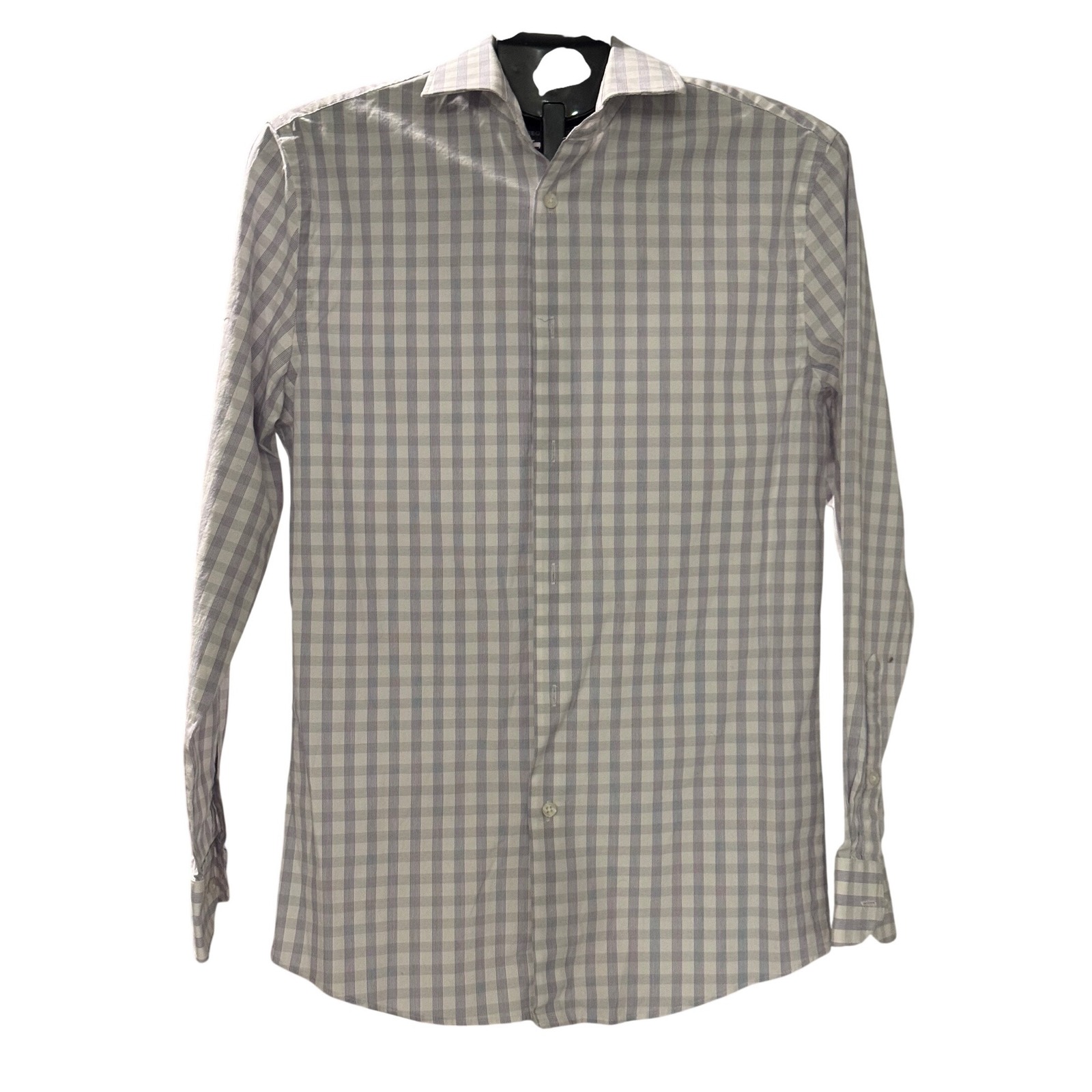 Geoffrey Beene Men Slim Fit Flex Collar Stretch Dress Shirt Purple White Check S